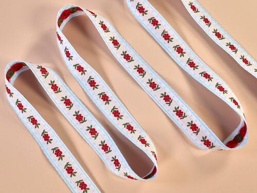 Blue and red floral trim