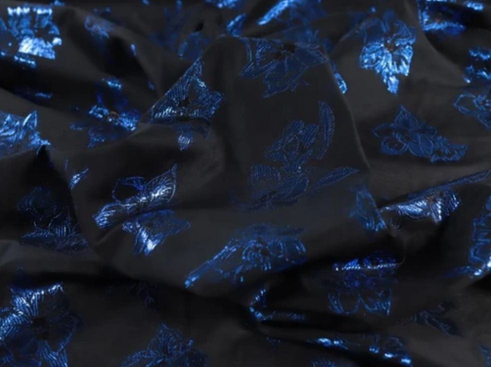Anita Floral Jacquard Lamé - Black & Cobalt